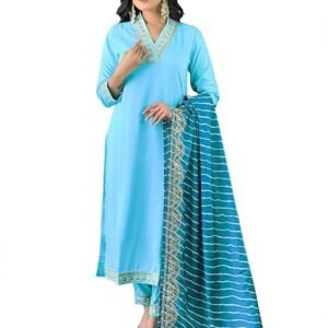Naixa Women's Rayon Embroidered Straight Kurta with Pant and Dupatta Sets (NX-450)