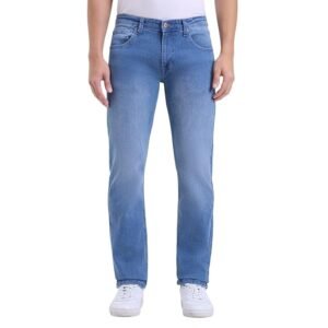 Men Light Blue Mid-Wash Straight Fit Stretch Jeans